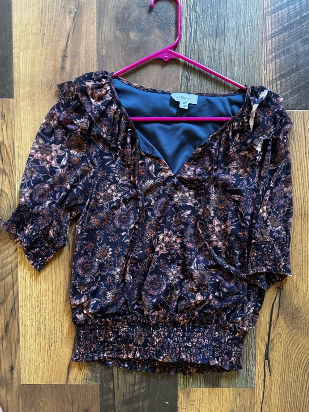 Everly Black Floral V-Neck Smocked Waist Blouse